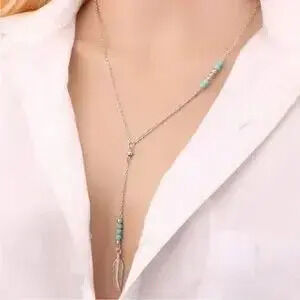 Silver Leaf Turquoise Lariat Necklace